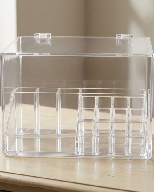 Wqos Clear Acrylic Cosmetic Storage Box 26 cm Hinged Lid - Lifestyle view